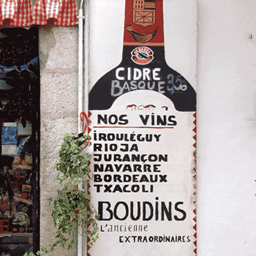 Sign outside of restaurant in Basque country France winejus